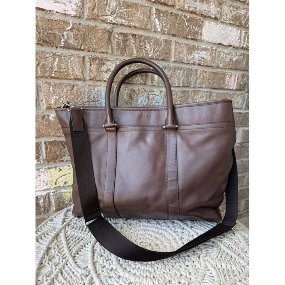 Coach Brown Leather Business Tote Bag Crossbody Laptop Work Bag